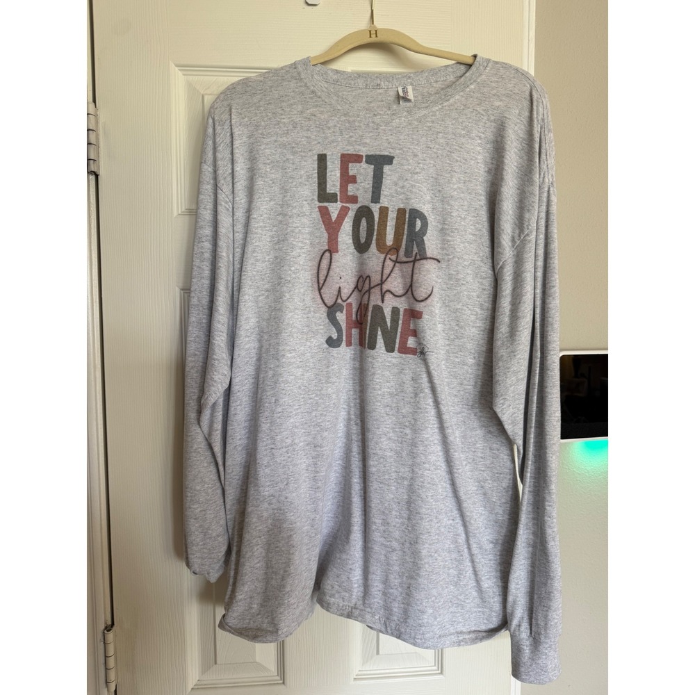 Jerzees Dri-Power Long Sleeve‎ Let Your Light Shine Graphic T-Shirt Gray XL